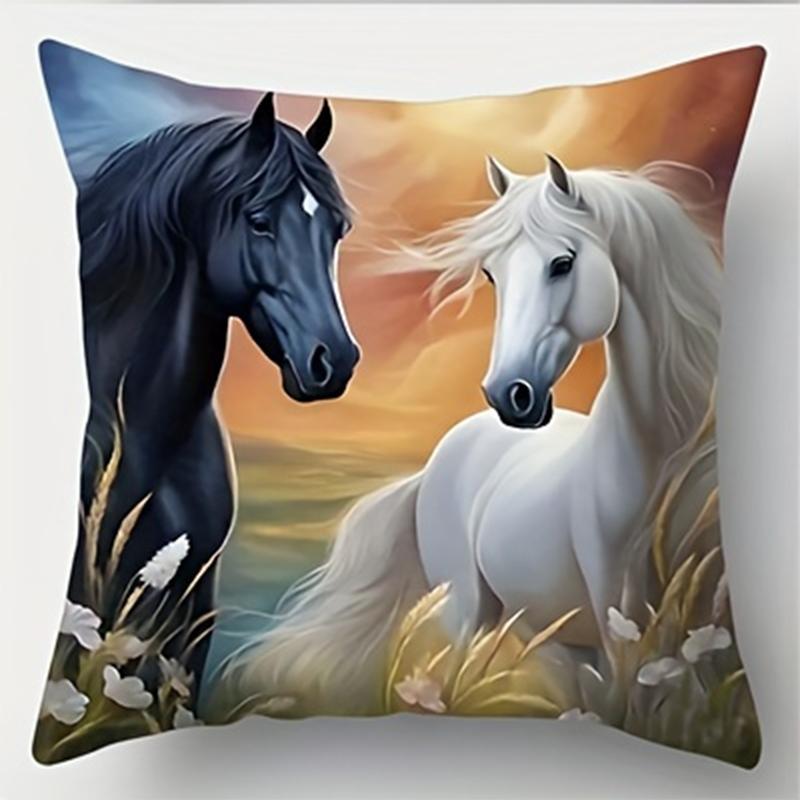Art Horse Single-sided Printed Pillowcase, Sofa Living Room Elegant Cushion Cover, Bedroom Bedside Decorative Pillow Cover