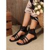 Plus Size 2025 Spring/Summer New Arrival Roman Bohemian-Style Woven Back Zipper Lace Flat Sandals