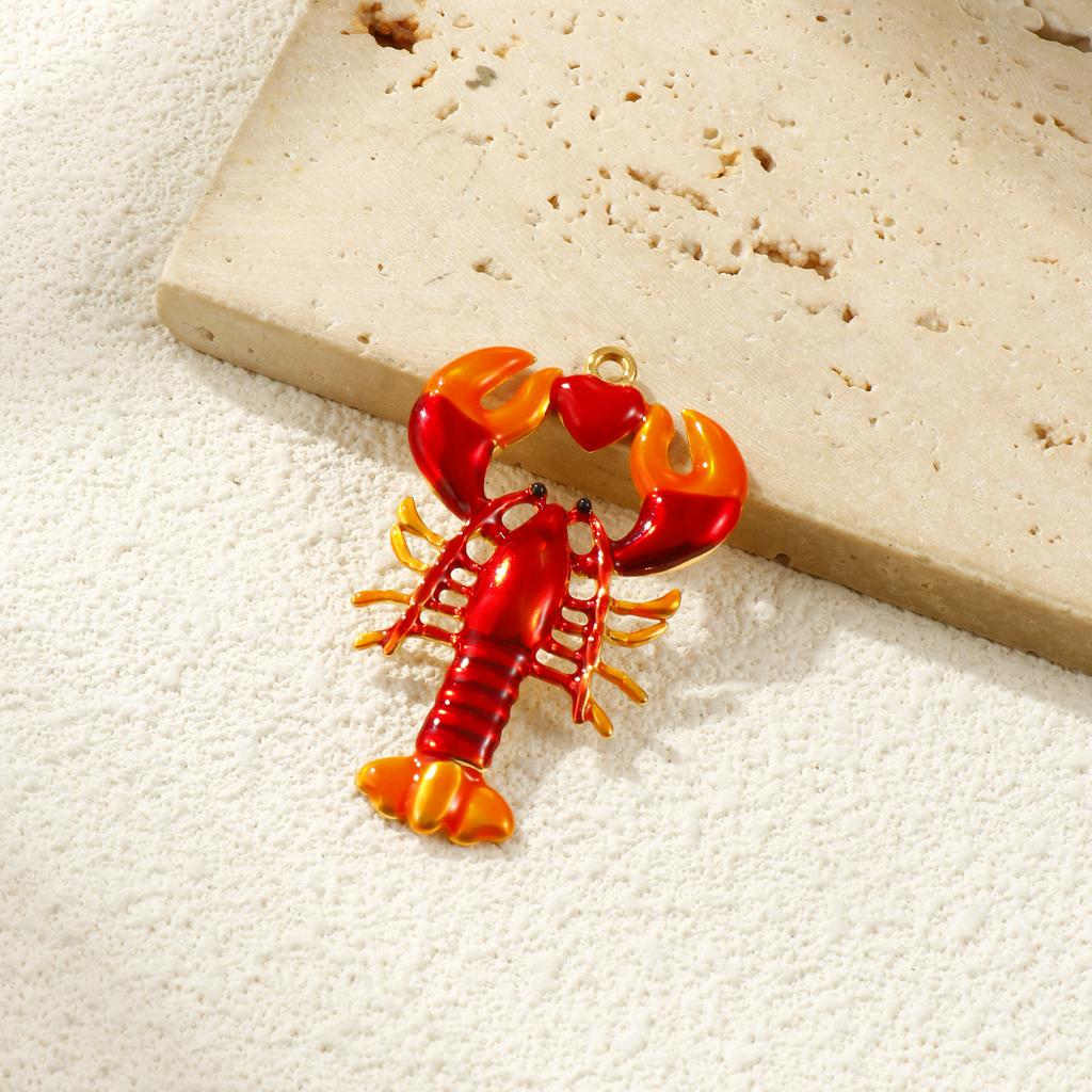 1 Piece 304 Stainless Steel Ocean Pendants 18K Gold Plated Red Enamel Lobster Charms For Jewelry Necklace Making 5.3cm x 3.2cm