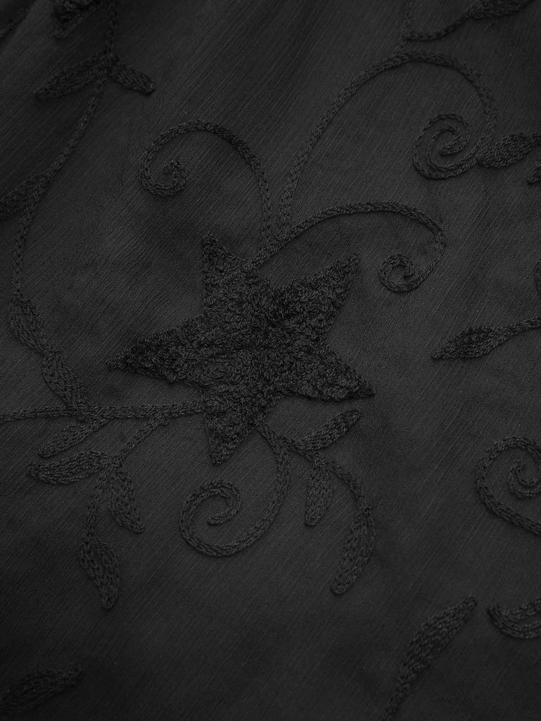 Rosegal Women Plus Size Gothic Blouse Star Embroidery Lace Up Cold Shoulder Flare Sleeve Casual Top