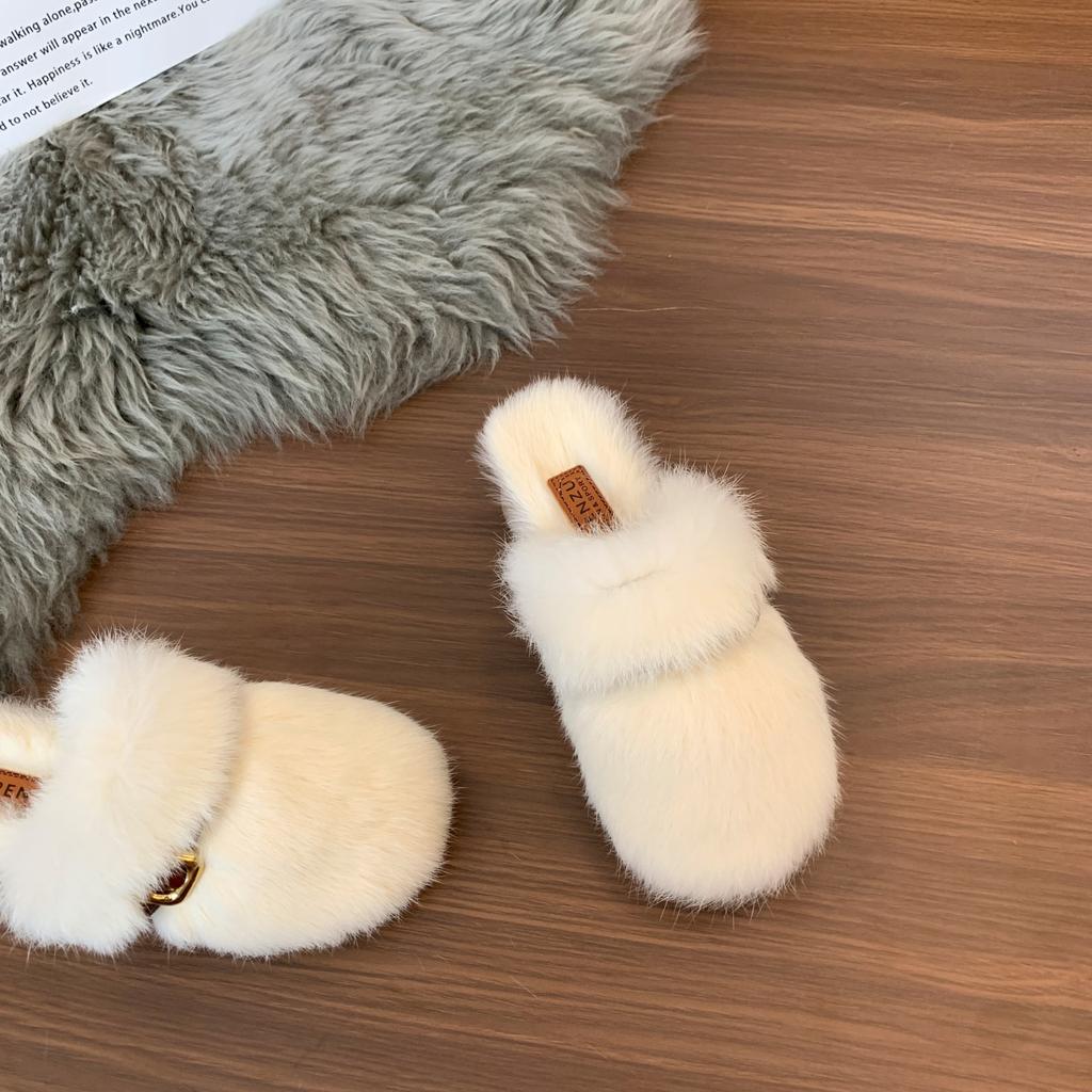 Mao Mao slippers women's wear 2025 autumn and winter new rabbit hair half slippers Muller shoes Mao Mao shoes home cotton slippers