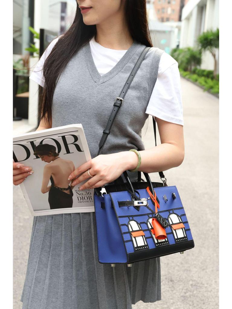 Damen Handtasche aus echtem Leder mit Kontrastfarbe - Platinum Edition