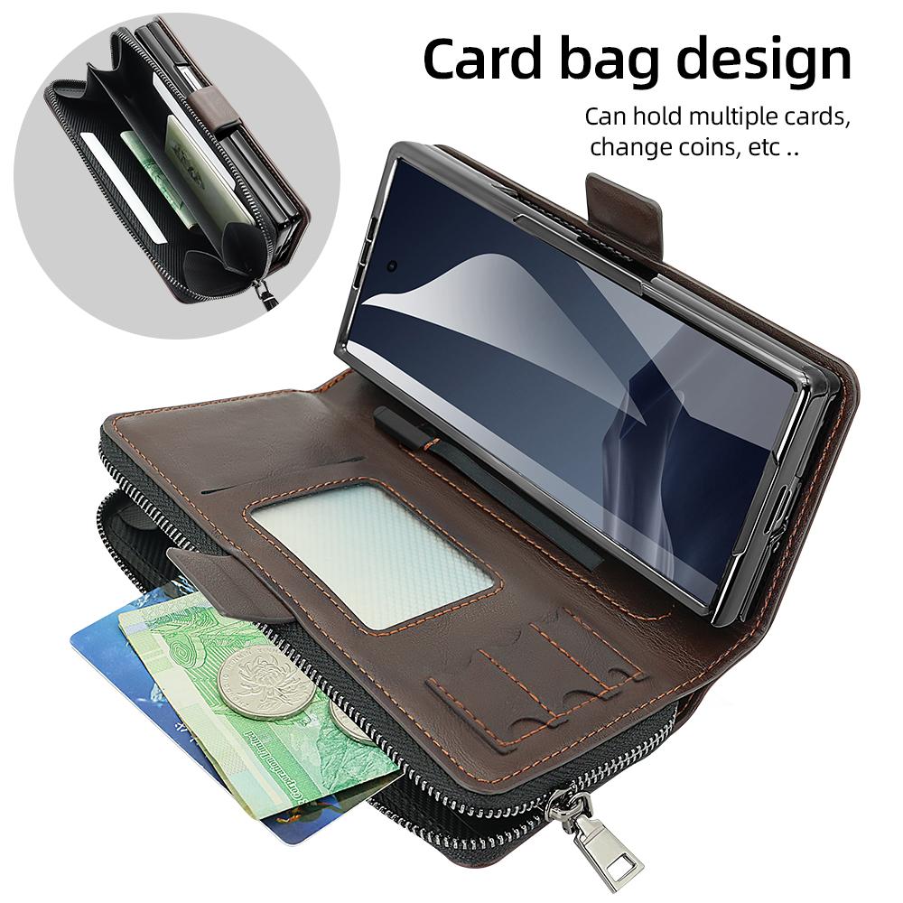 Premium Leather RFID Flip Case For Samsung Z Fold 8 Ultra 7 6 5 Zipper Wallet Card Slots With Screen Glass Protection Touch Pen