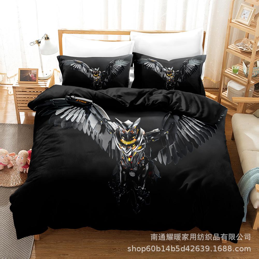 3D Digital Printing Bedding Four-Piece Set Three-Piece Set Owl Black Bed Sheet Quilt Pillow