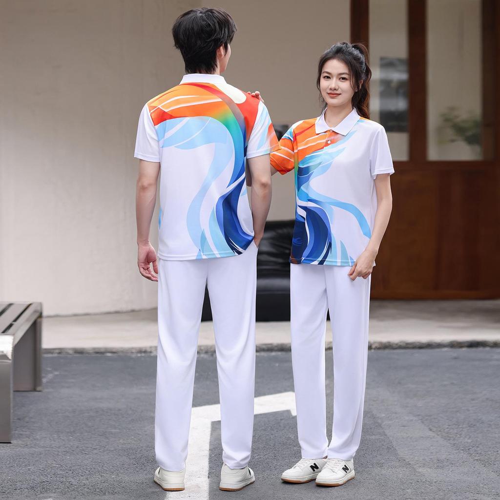 Unisex Summer Sportswear Set: Matching Polo Shirt & Long Pants, Quick-Dry & Breathable