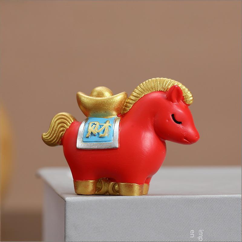 Cute Resin Horse Figurine Chinese Style Desktop Ornament New Year Mascot Miniature Red Good Luck Zodiac Ornaments Cabinet