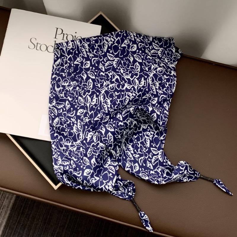 Silk scarf new fashion wheat ear cashew flower silk scarf head scarf beaded small scarf scarf triangular scarf waist tie