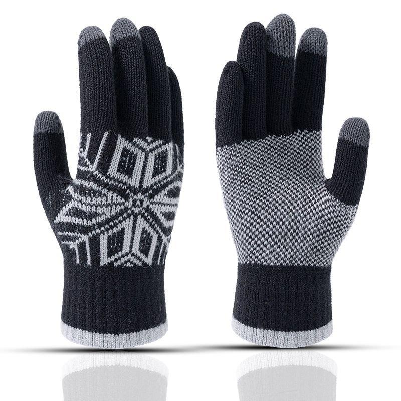 Winter Warm Men's Gloves Fleece Thickened Thread Knitted Star Anise Riding Full Finger Gloves Riding Knitted Gloves