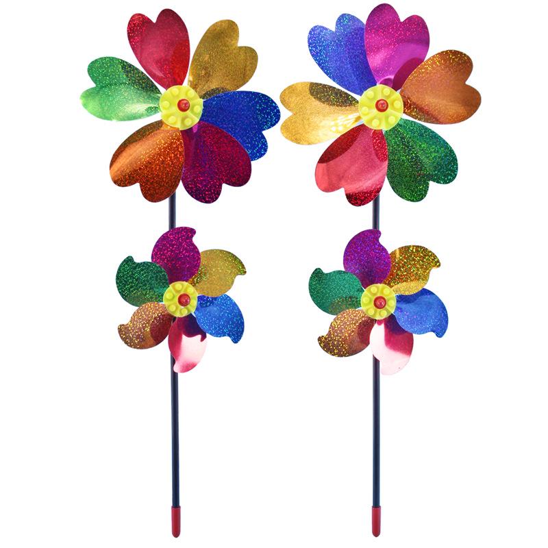 Colorful Double-Layer Six-Leaf Petal Windmill - 58cm, Eco-Friendly PVC, Perfect for Outdoor Fun.