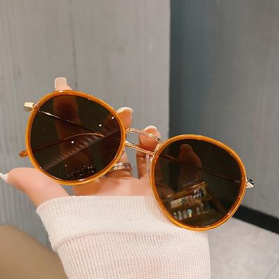 Large Frame Milk White Round Frame Sunglasses Women'S Sunglasses Sunscreen Plain Face Thin Sunshade Glasses Men