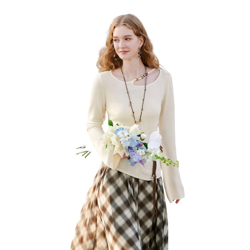 Xiangying Women s Long Sleeve Slim-Fit Hollow-Out Knit Top XL