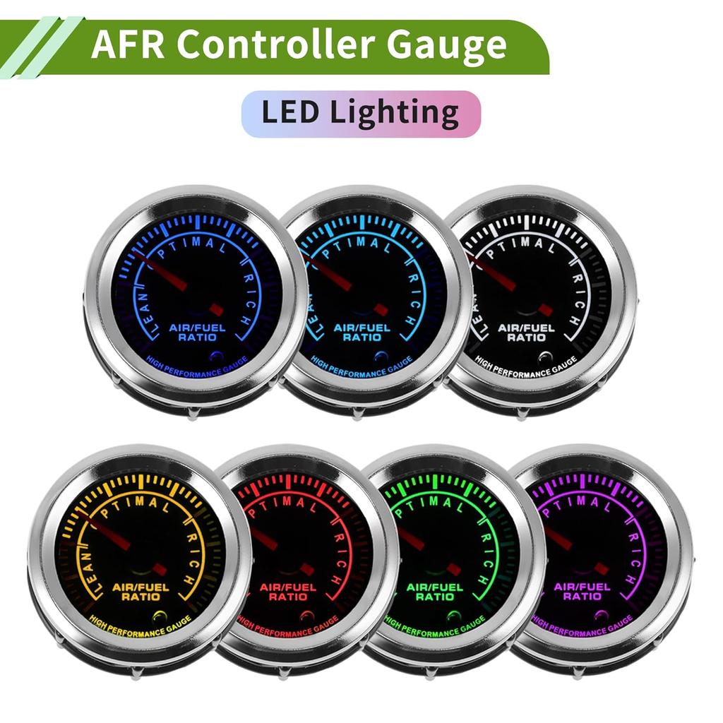Air/Fuel Ratio Gauge 2" 52mm AFR Controller Gauge Colorful Pointer Car Vehicle Automotive Universal Silver Tone Black White