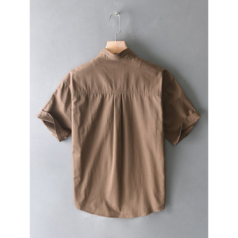 Summer American-Style Casual Short-Sleeve Shirt for Men, Loose Fit for Big and Tall Guys, Pure Cotton Work Shirt Jacket with Heavy Texture