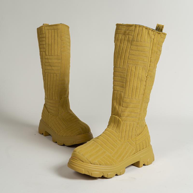 Fashion Luxury Brand Design Boots for Women 2024 Winter Warm Knee High Boots Knitted Cotton Sock Botas Chunky Heel Platform Boots Women