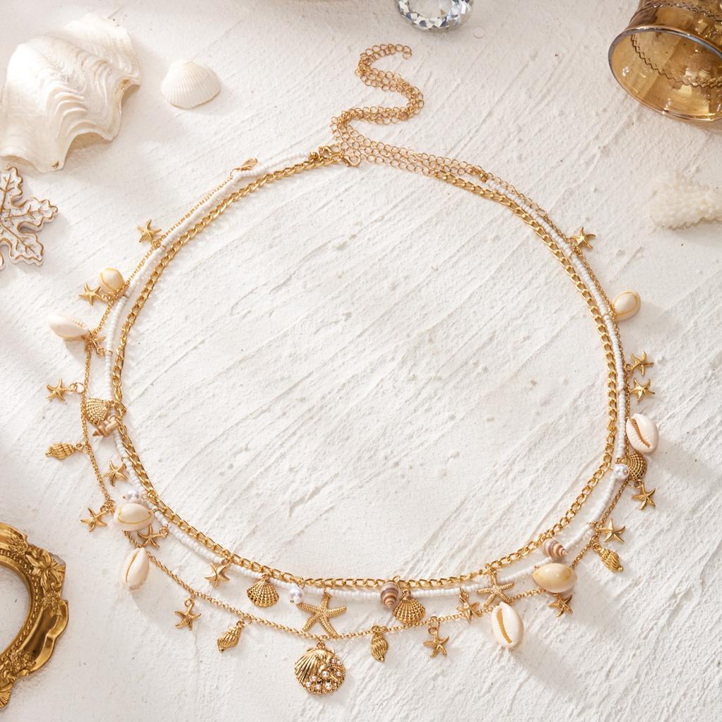 Vacation Style Starfish Shell Conch Rice Beads Waist Chain For Women Men Multilayer Beach Star Belly Chain Summer Body Jewelry