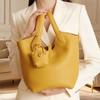TC Top Layer Cowhide Grain Surface, High-end Feeling, Hundred Hand Picked Vegetable Basket Bag, New Temperament, Single Shoulder Crossbody Women's Bag