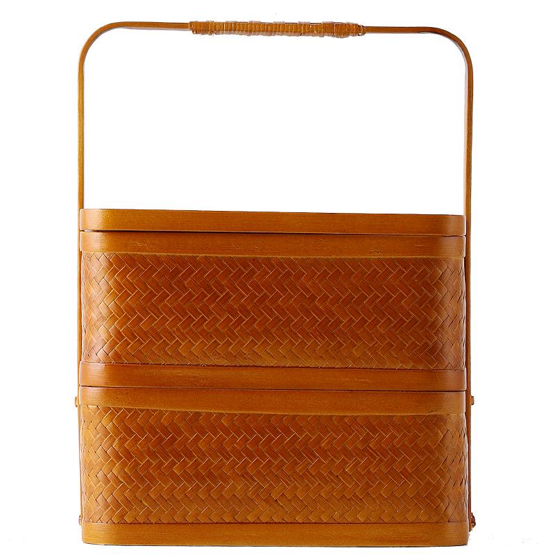 Retro Bamboo Woven Basket for Tea Set Storage | Bamboo Handle Food Container | Chinese Gongfu Tea Storage Box