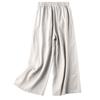 Women's Casual Loose Fit Cotton Linen Blend Lightweight Vintage Ethnic Embroidered Wide Leg Pants Versatile And Flattering 9/10 Length Cropped Pants