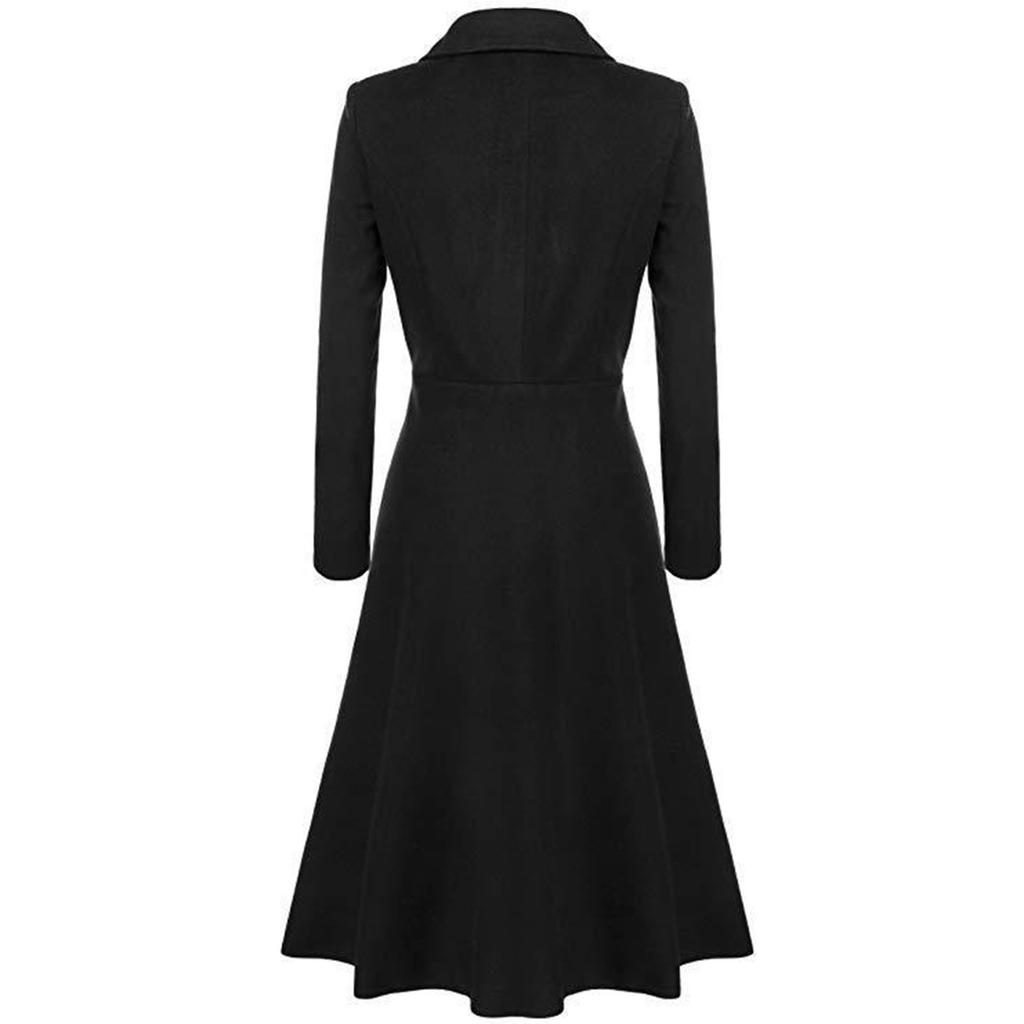 Women's Stylish Slim Fit Mid-Length Woolen Trench Coat with Side Pockets Casual Outerwear