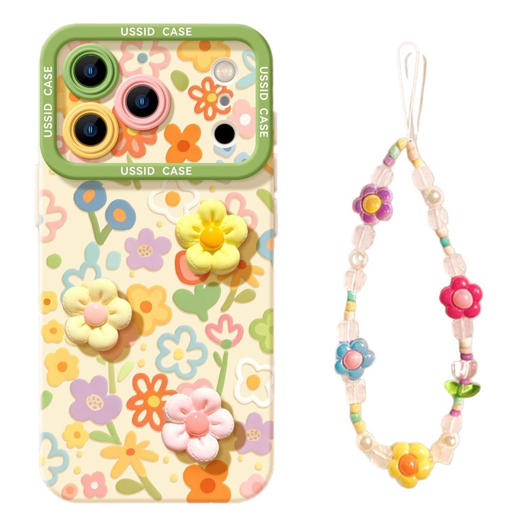 Flower Mobile Phone Case Is Suitable for Iphone17pm Apple 16pro Silicone 15 Three-dimensional 14/13 Lanyard 12 Soft 11 Sets