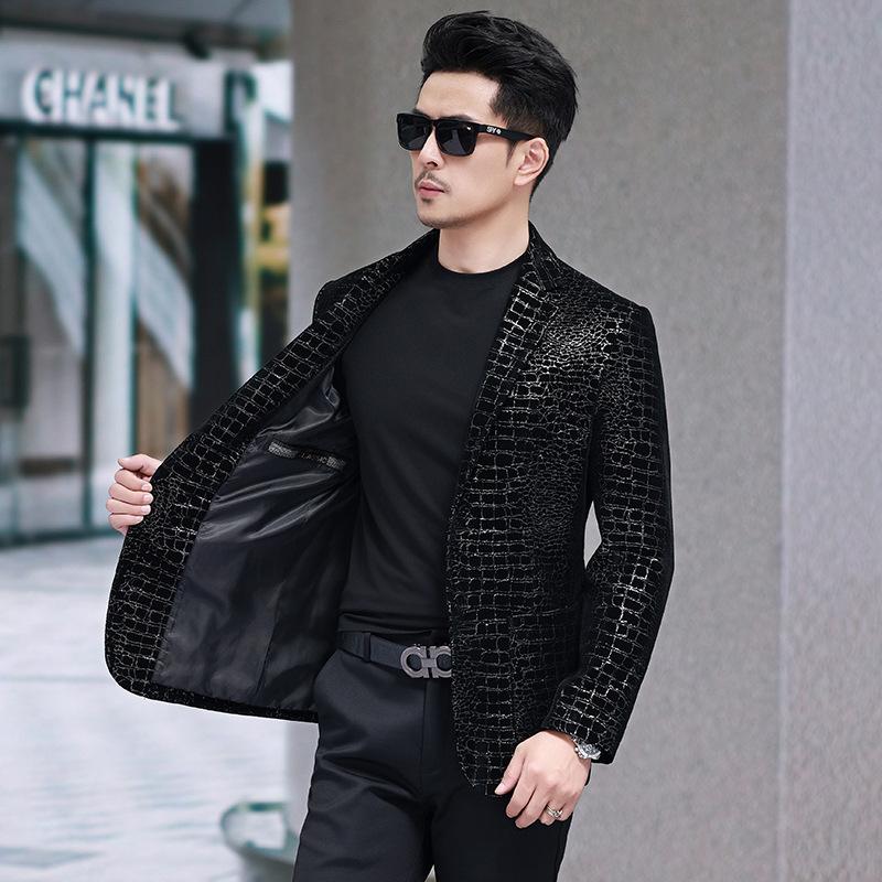 Spring and Autumn Men's Genuine Leather Jackets Crocodile Pattern Suits Business Casual Men's Middle-aged Dad Jackets Trendy Jackets