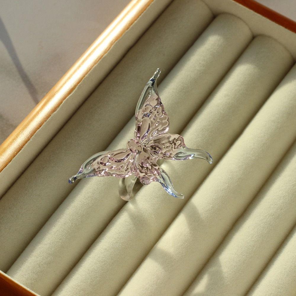 Handmade Glaze Butterfly Ring Exquisite Chinese Dragon Ring Creative Colorful Flower Ring  Wedding