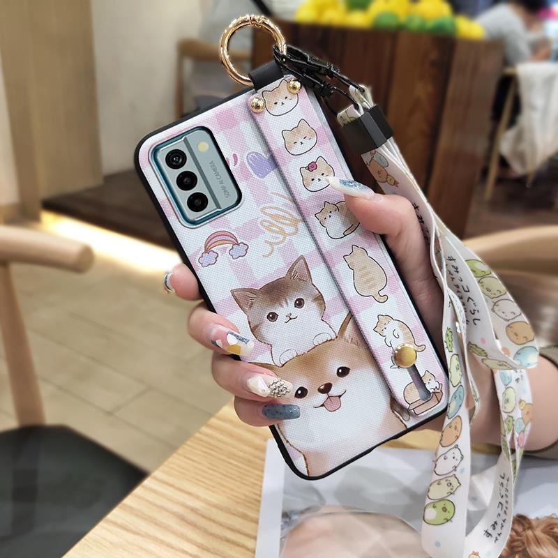 Cartoon Protective Phone Case For Nokia G22 Fashion Design Lanyard Shockproof Phone Holder Back Cover Anti-dust Ring