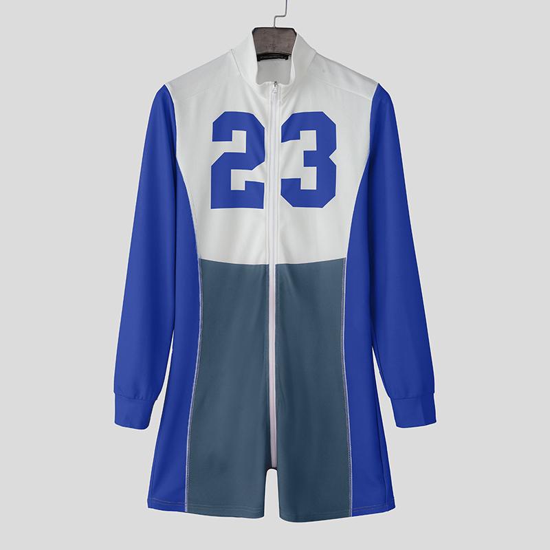 

INCERUN Men Turtleneck Long Sleeve Zip-up Slim Letter Print Jumpsuits Rompers Underwear XL синій
