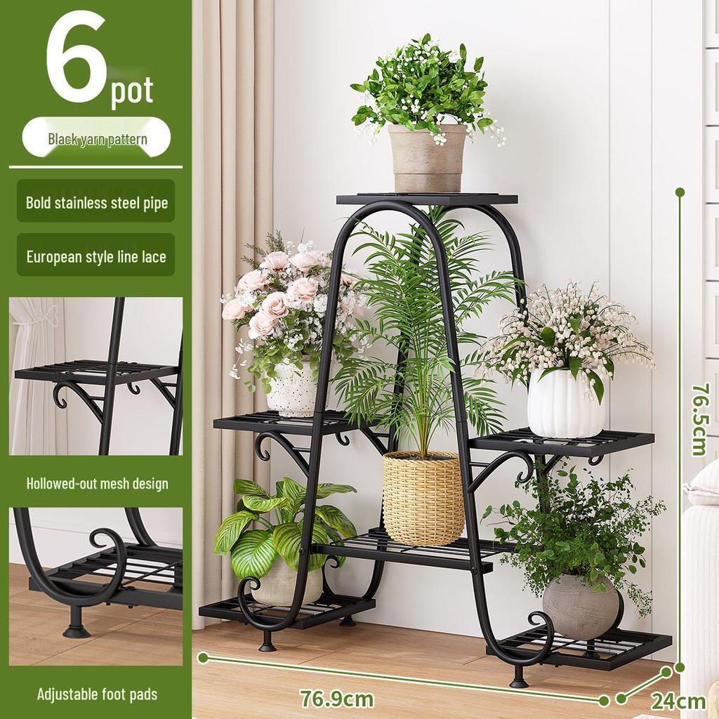 Multi-Layer Floor-Standing Iron Art Flower Shelf for Living Room and Balcony