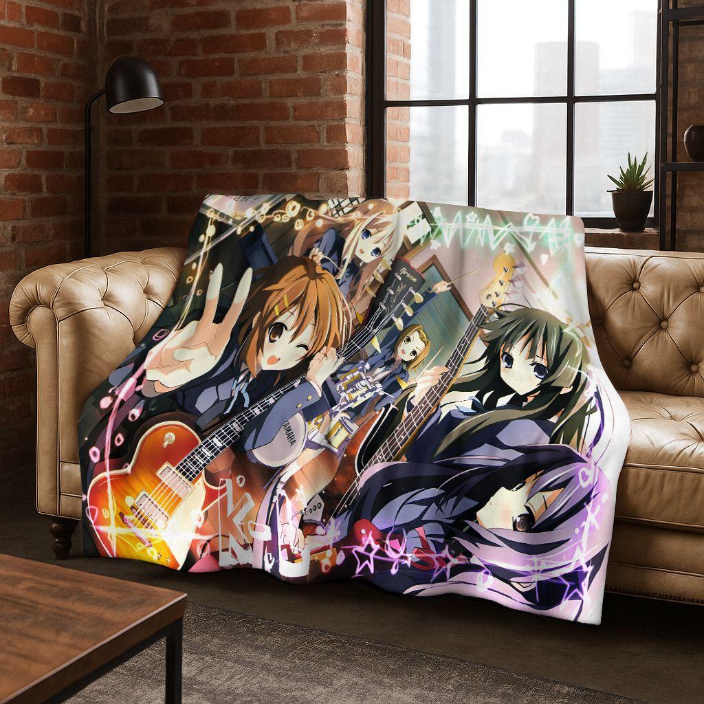 Anime K-ON Kawaii Girl Hirasawa Yui Music Cartoon Flannel Blanket,Cozy Soft Throw Blanket for Home Bedroom Bed Sofa Cover Kid