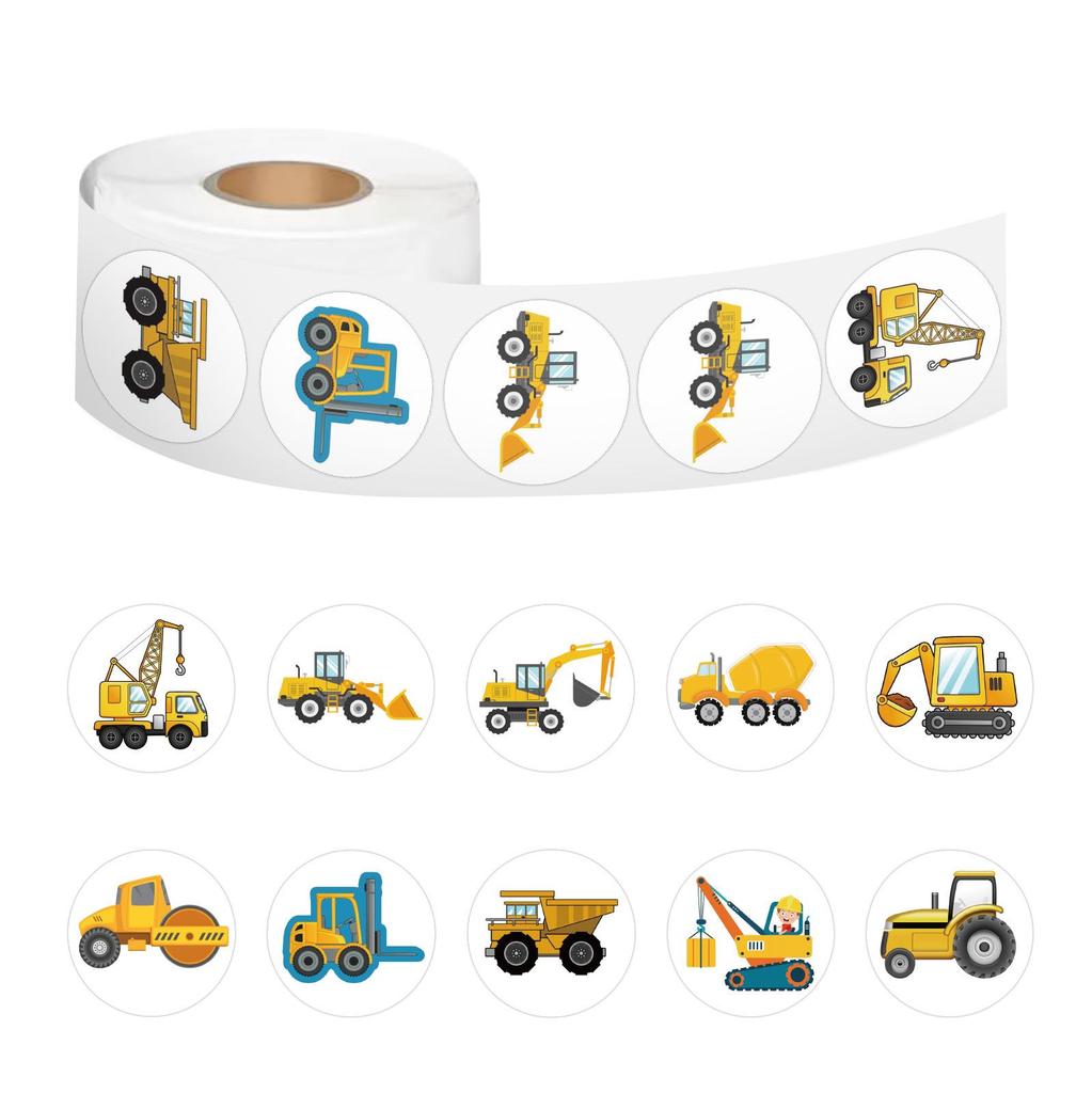 Cartoon Construction Vehicle Reward Stickers - 500/roll