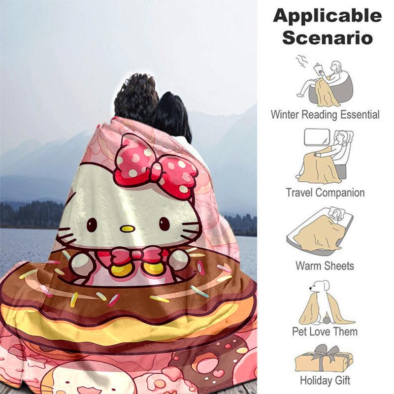 1pc Doughnut Delight Hello Kitty Blanket, Soft and Warm Home Decor Gift for All Seasons, Perfect for Couch, Living Room, Travel, Camping, Car Blankets