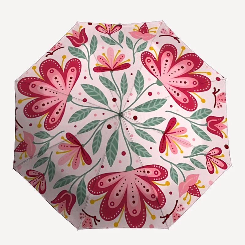 1pc Floral Mandala Automatic Folding Umbrella - Compact 8-Rib Design, Durable Plastic & Iron, Festive Gift, Compact Umbrellan020