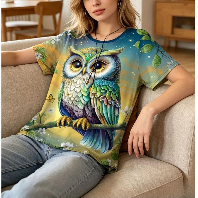 Summer Owl Animal 3D Print T-Shirts Summer Women's Casual Short Sleeve Round Neck T Shirt Harajuku Tees Tops Female Clothing