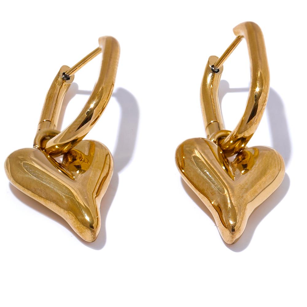 Yhpup 316L Stainless Steel Heart Love Drop Hoop Earrings Water Resistant Sleek Stain Less Metal Popular Jewelry Valentines Gift