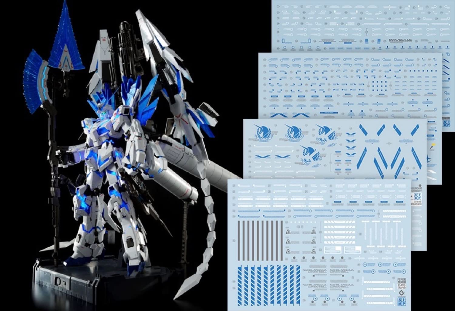 

HG RG MG PG RE HiRM Робот MS Водная переводная декаль Предупреждающий узор для PG Unicorn Gundam Perfectibility Divine Расширение Детализация (СИНИЙ 1/60 RX-0 & белый