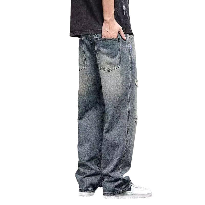 Men's Summer 2024 American-Style Ripped Wide-Leg Jeans
