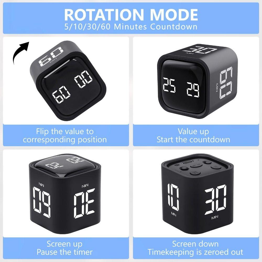 Gravity Sensing Pomodoro Timer 5/10/30/60min Digital Productivity Timer Alarm Clock  for Cooking