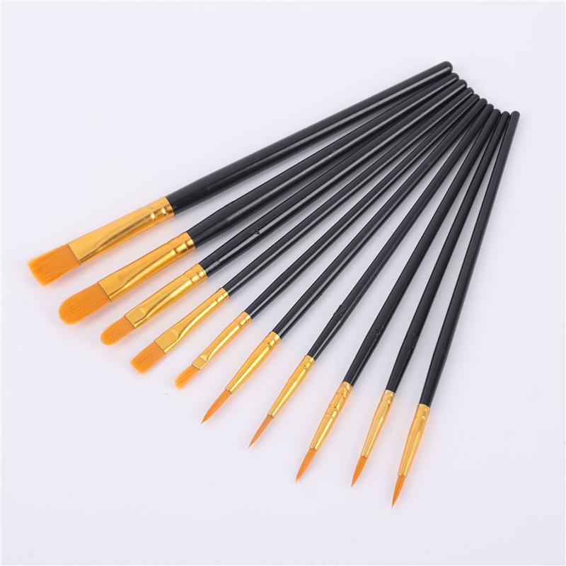 10-Piece Nylon Hair Paint Brush Set for Art Students - Watercolor, Gouache & Oil Painting