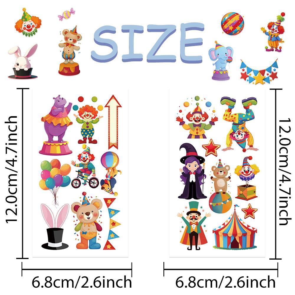 10 arkuszy Kreskówkowe Zwierzęta Cyrkowe Klaun Naklejki Tatuaże Na Rękę Ramię Ciało Tymczasowe Wodoodporne Naklejki Tatuaże Kreatywne Prezenty dla Dzieci