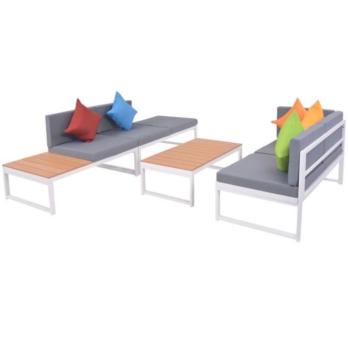 VidaXL Salon de jardin 4 pcs avec coussins Aluminium et WPC