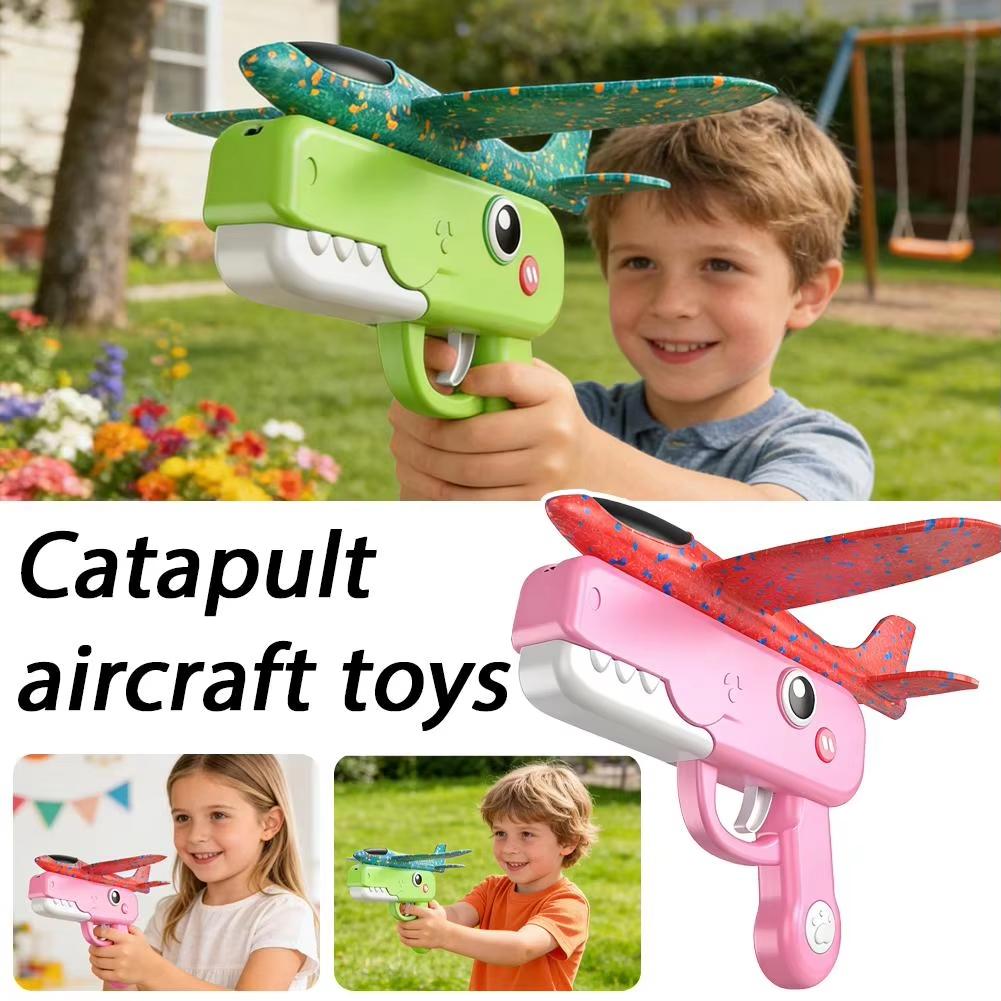 Kids Airplane Launcher Toy Gun Set Foam Plane Catapult Outdoor Backyard Interactive Game Easy To Operate Birthday Party