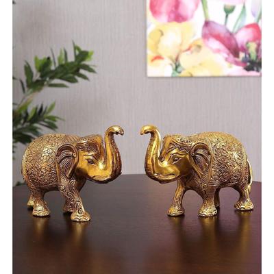 KridayKraft Metal Elephant Statue Small Size Gold Polish 2 Pcs