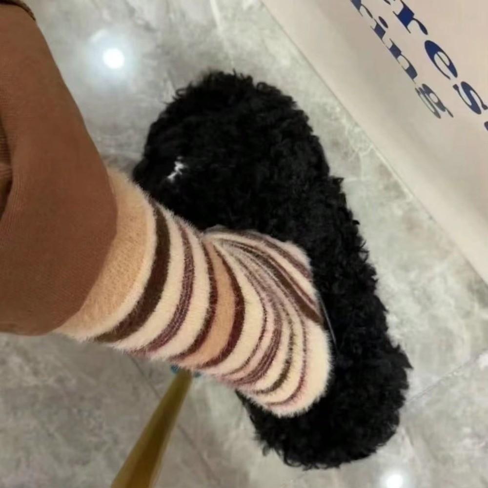 Thickened Striped Socks Plush Floor Socks New Mink Fleece Socks  Autumn Winter