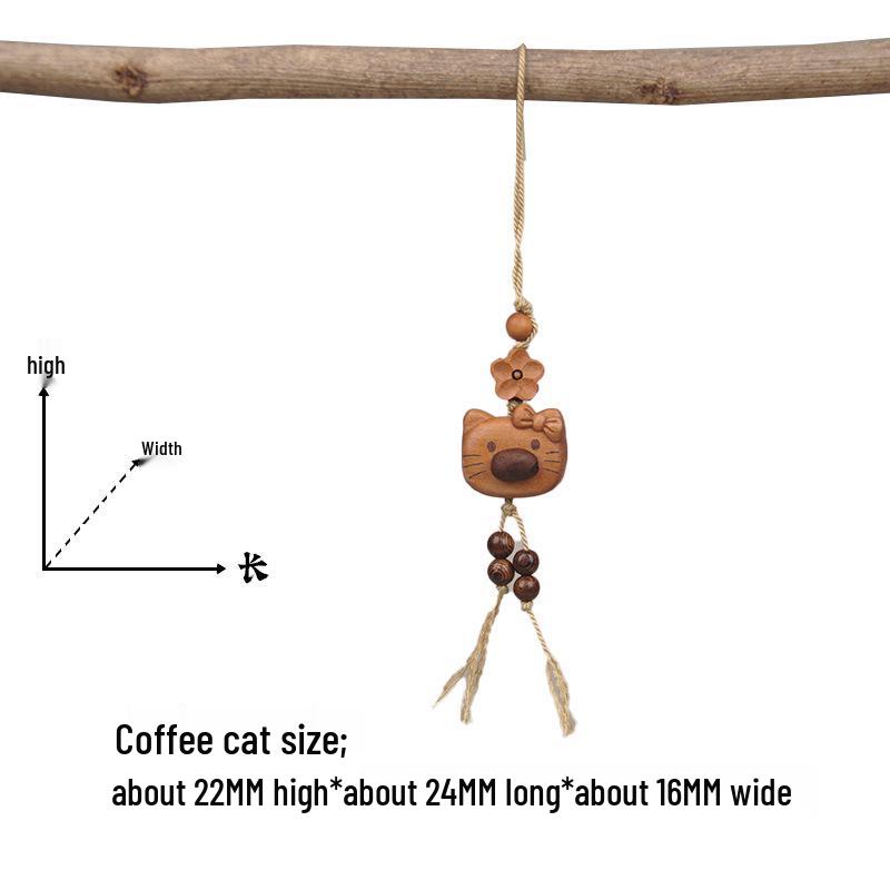 Peach Wood Coffee Bean Teddy Bear Heart Handbag Charm Pendant Keychain