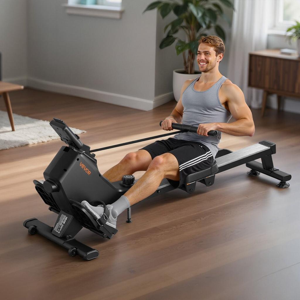 Magnetic Rowing Machine,16-Level Quiet Resistance Adjustable, Foldable Rower Machine for Home, 158kg Weight Capacity, Row Machines with Smooth Pulley