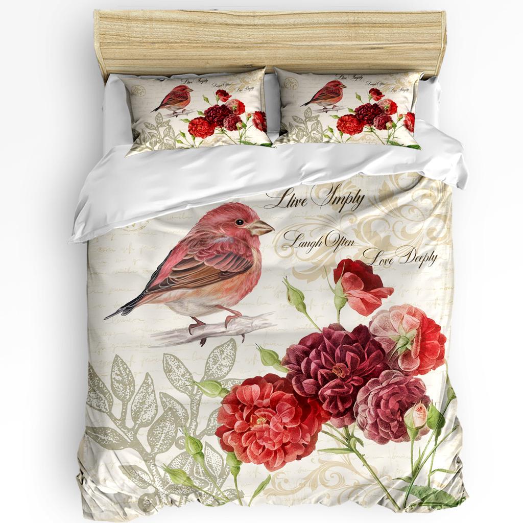 Vintage Letter Bird Rose Flower Retro Duvet Cover with Pillow Case Custom 3pcs Bedding Set Quilt Cover Double Bed Home Textile