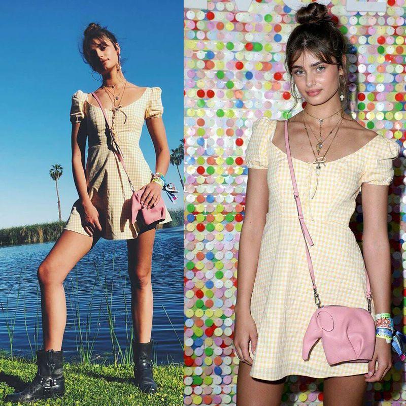 

Мода 2025 Лето Звезда Тейлорхилл Музыкальный фестиваль Тот же стиль Клетчатое платье с коротким рукавом taylorhill with white Gingham Dress M