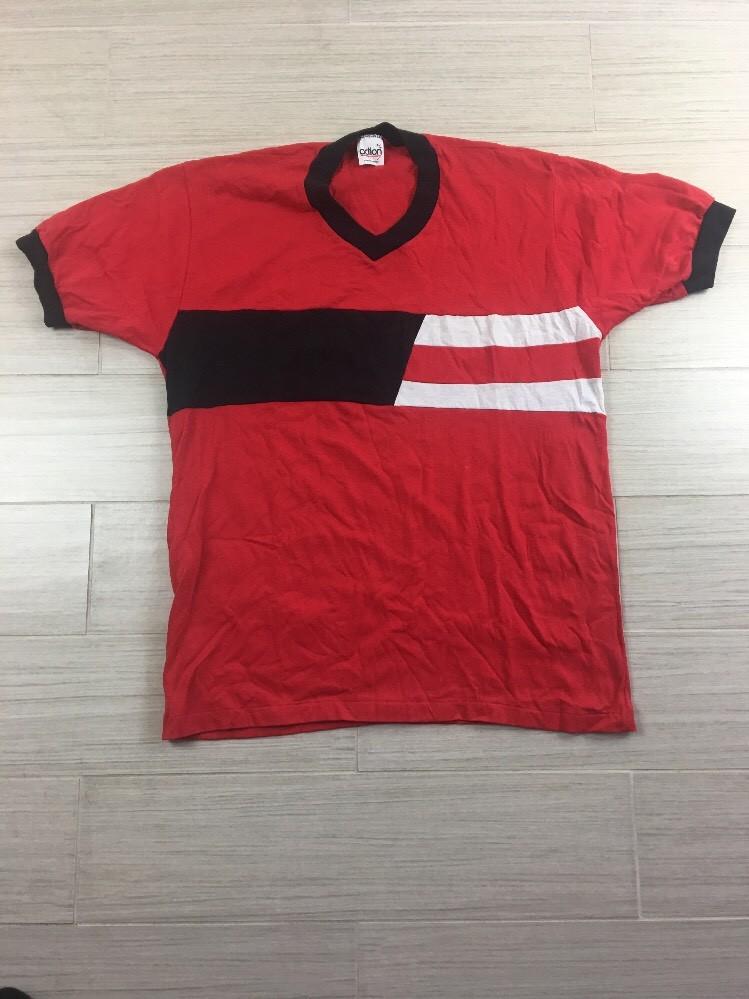 Vintage Action V Neck Tee Shirt Size XLarge Red Black White 1980’s 5050 XL
