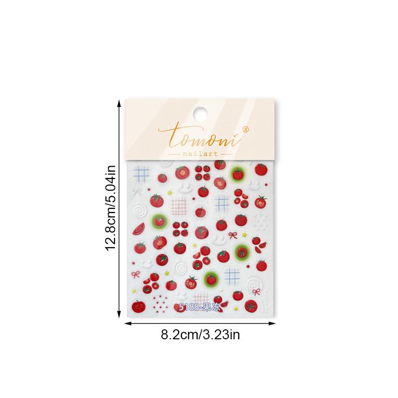 Kawaii Red Jelly Tomato Nail Art Sticker Bowknot Star Cute Summer Fruit 5D Fruit Self Adhesive Nail Art Decals For Summer Diy